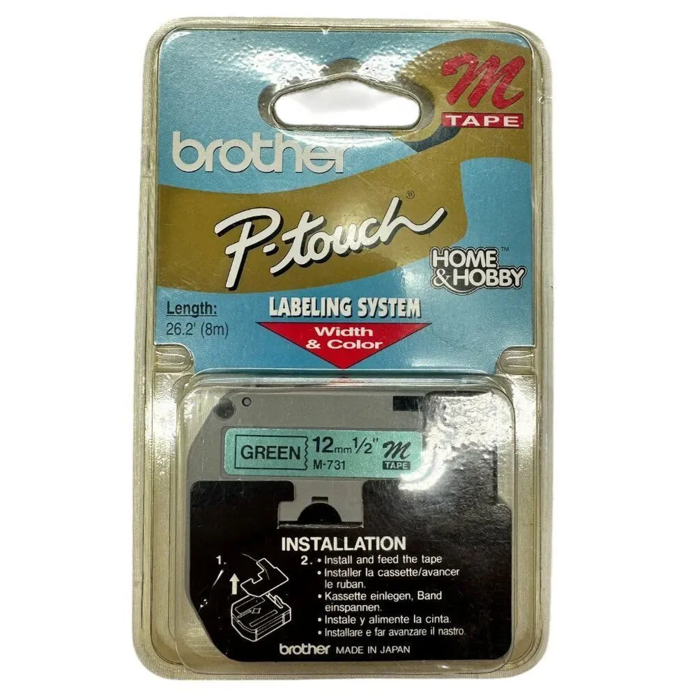 Brother P-touch M731 Black On Green Label Maker Tape (Set of 3)